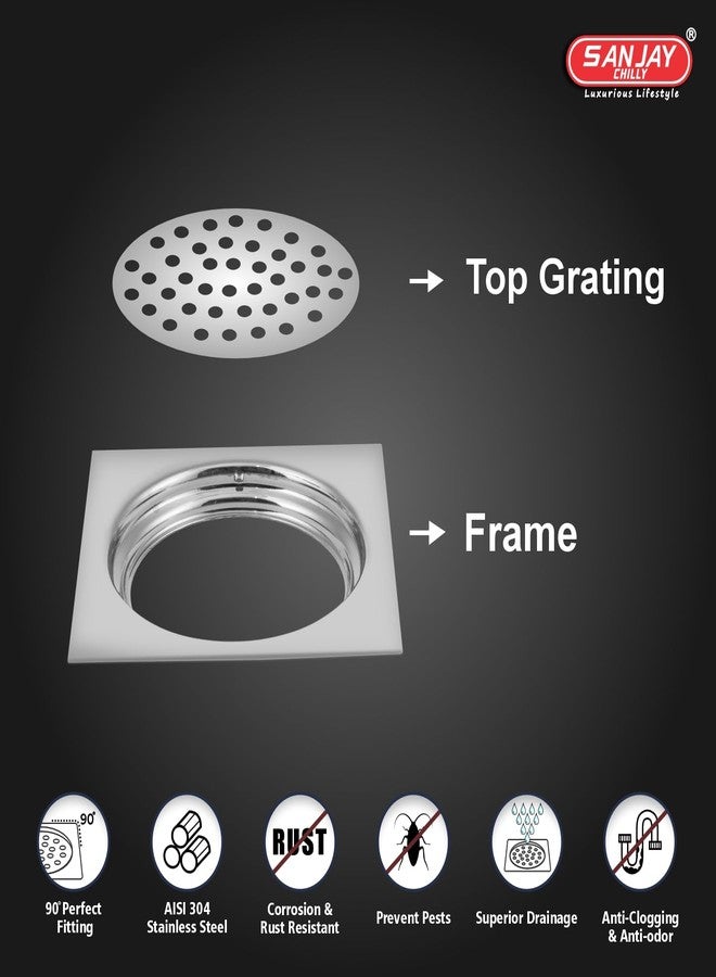 SANJAY CHILLY مصفاة أرضية مربعة من سانجاي تشيلي (3 × 3 بوصة) - شبكة تصريف أرضية من الفولاذ المقاوم للصدأ عيار 304 - مصيدة أرضية للمطبخ - مضادة للصراصير والحشرات - تدوم طويلاً - مصيدة للحمام - Image 4